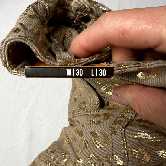 Rock & Roll Denim Ladies 30x30 Metallic Gold Cheetah High Rise Flare Disco Jeans - Picture 5 of 14